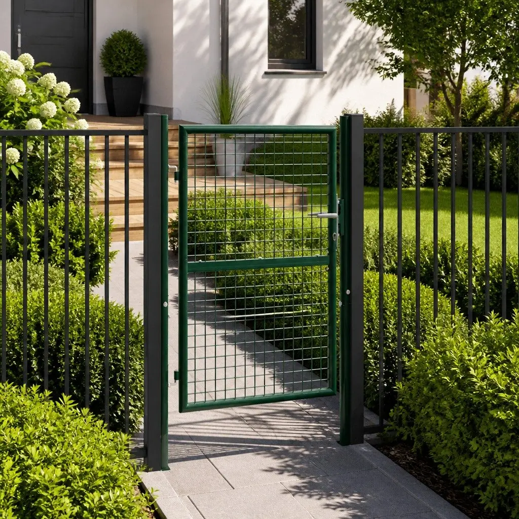 Steel Fence Gate Garden Patio Entryway 100x125cm Heavy Duty Green