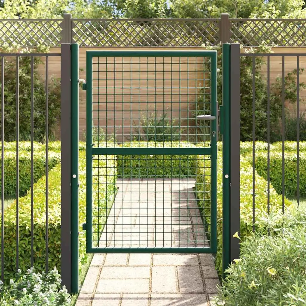 Steel Fence Gate Garden Patio Entryway 100x125cm Heavy Duty Green