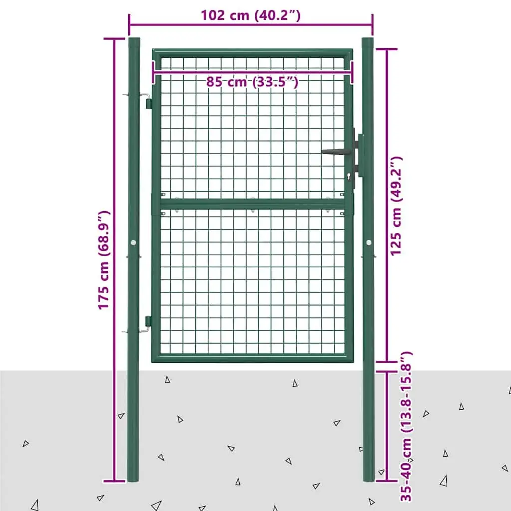 Steel Fence Gate Garden Patio Entryway 100x125cm Heavy Duty Green