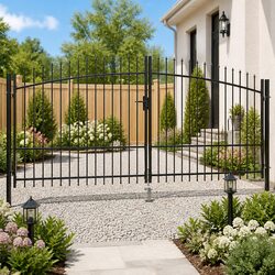 Double Door Fence Gate - Black, 400x224.5cm Heavy Duty Steel