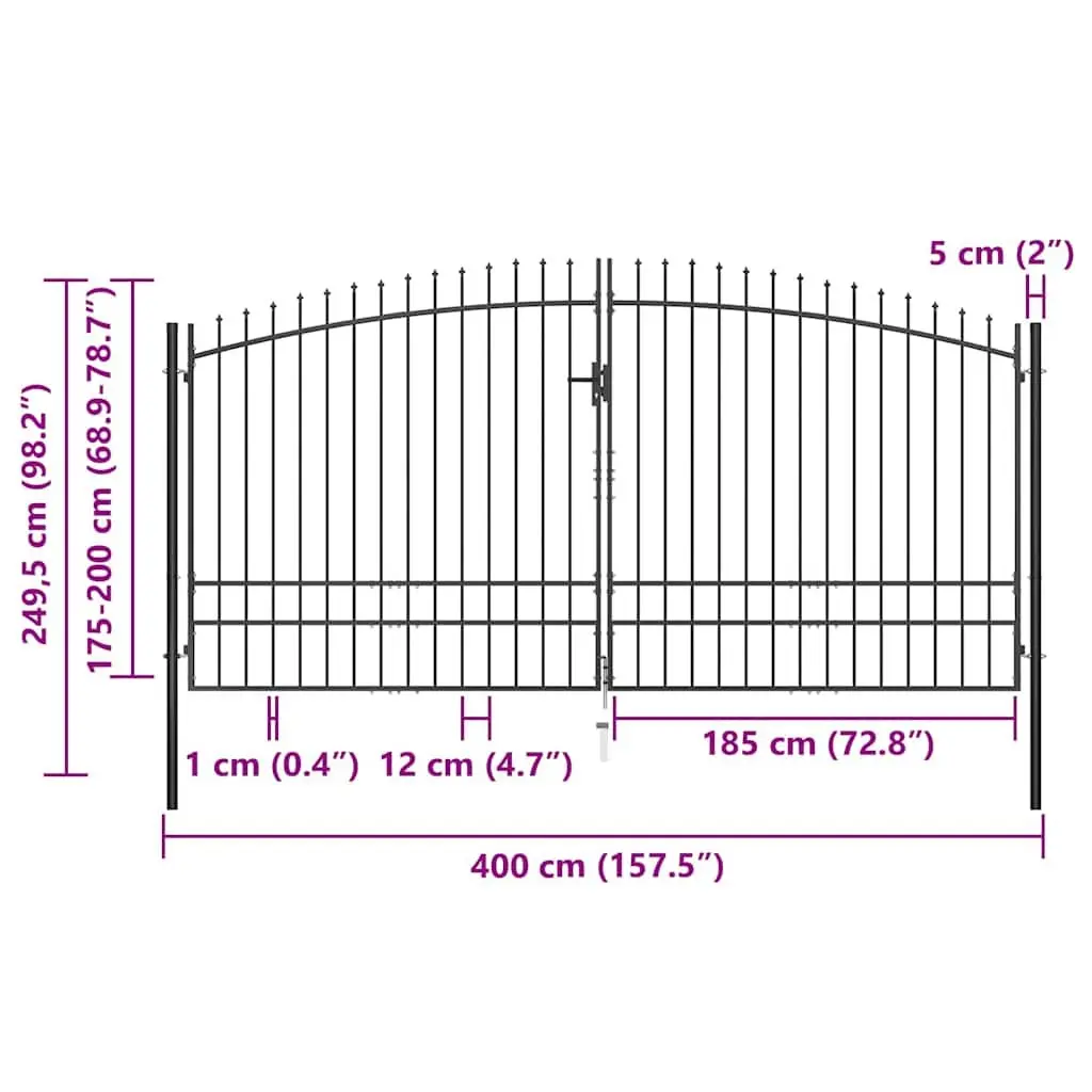 Double Door Fence Gate Black 400x249.5cm