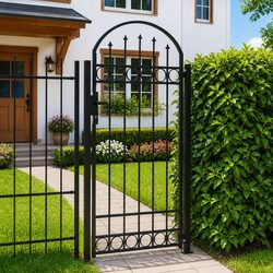 Garden Gate 105x170 cm, Black Steel with 2 Posts and Lock