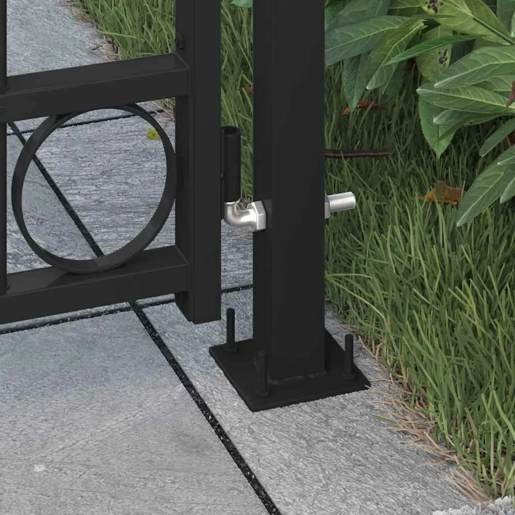 Garden Gate 105x170 cm, Black Steel with 2 Posts and Lock