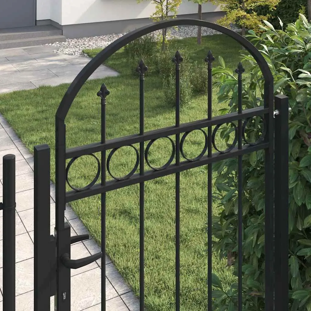 Garden Gate 105x170 cm, Black Steel with 2 Posts and Lock