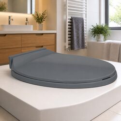 Soft-Close Toilet Seat Grey Oval Standard Bowl Quick Install Top Mount Hinges