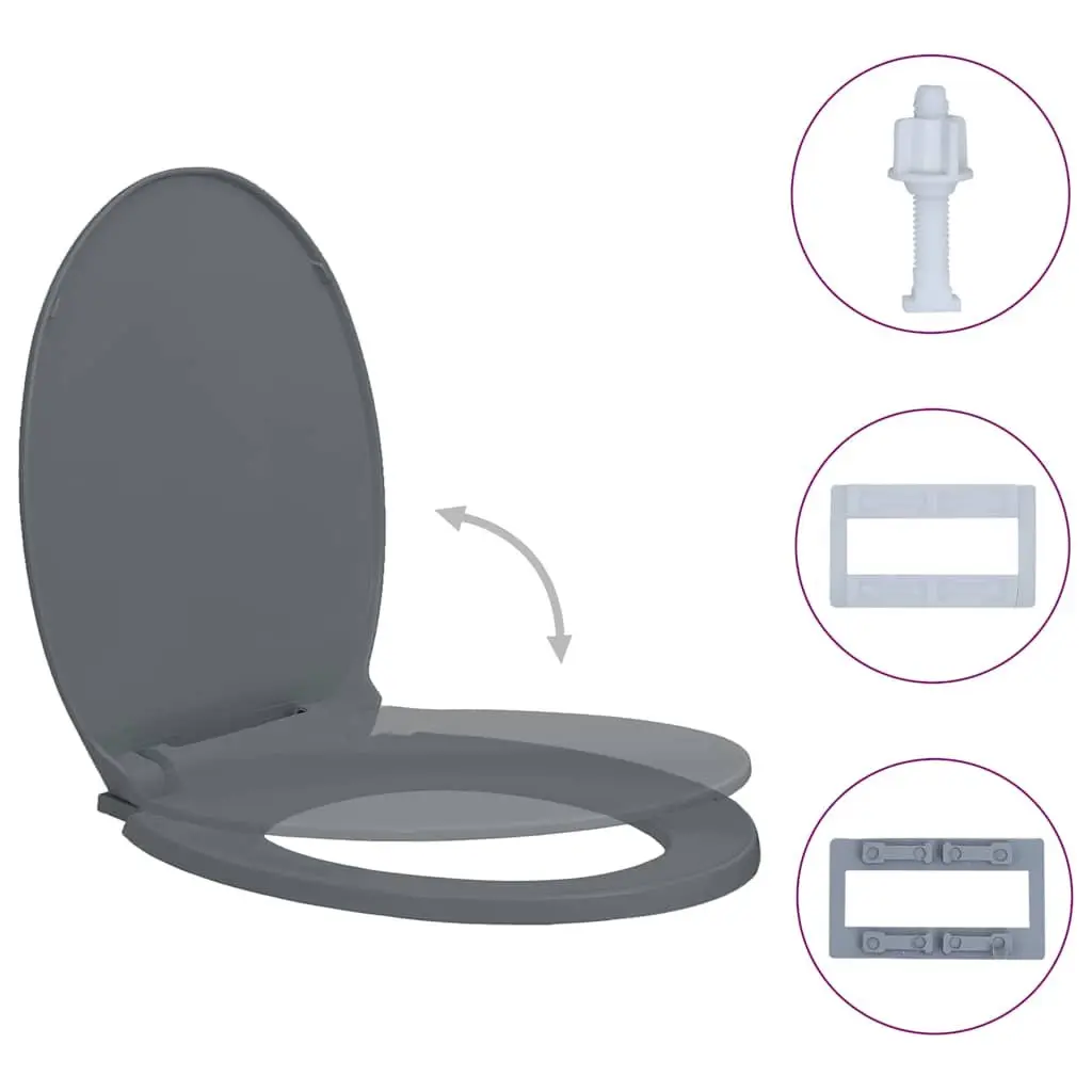 Toilet Seat Grey Oval Standard Bowl Soft-Close Top Mount Hinges