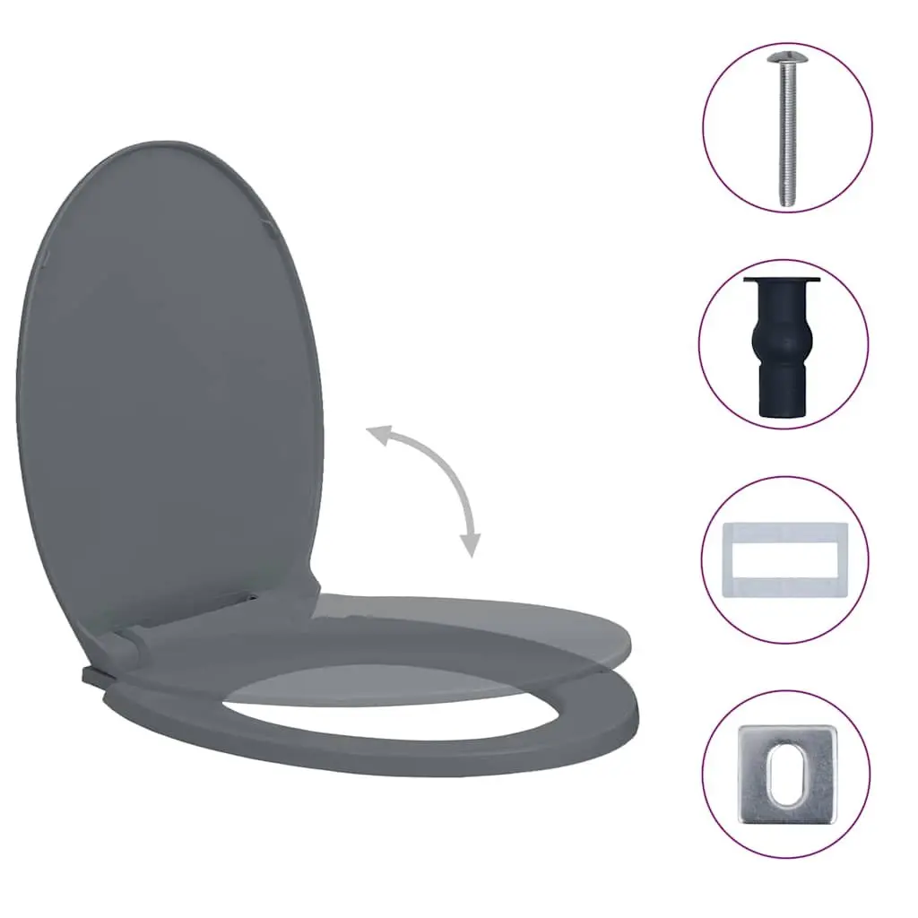 Soft-Close Toilet Seat Quick Release Grey Oval Standard Bowl Bathroom