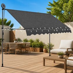 Manual Retractable Awning 250cm with Solar LED Lights Outdoor Garden Terrace