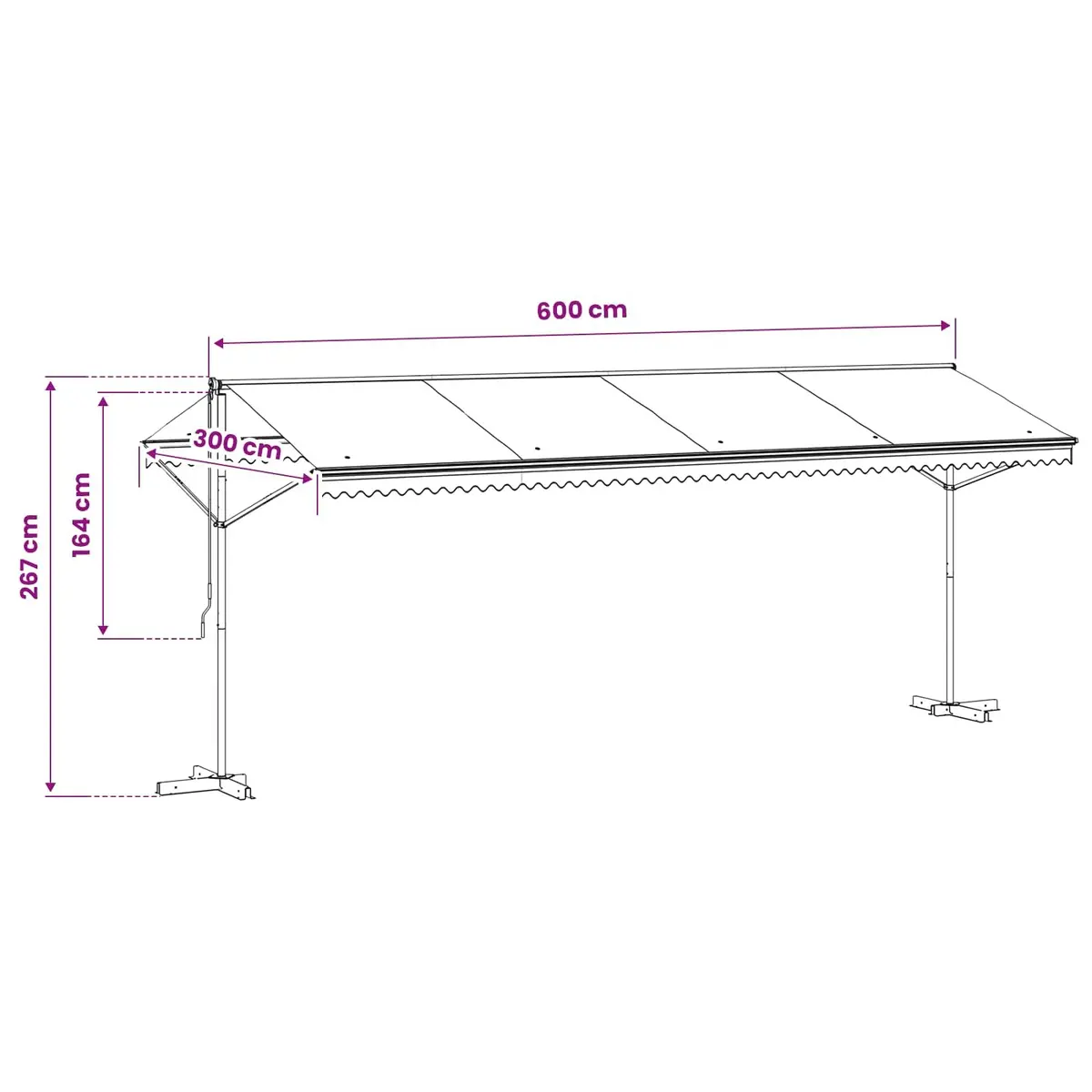 Free Standing Awning 600x300 cm Outdoor Garden Patio Sunshade Weather-Resistant