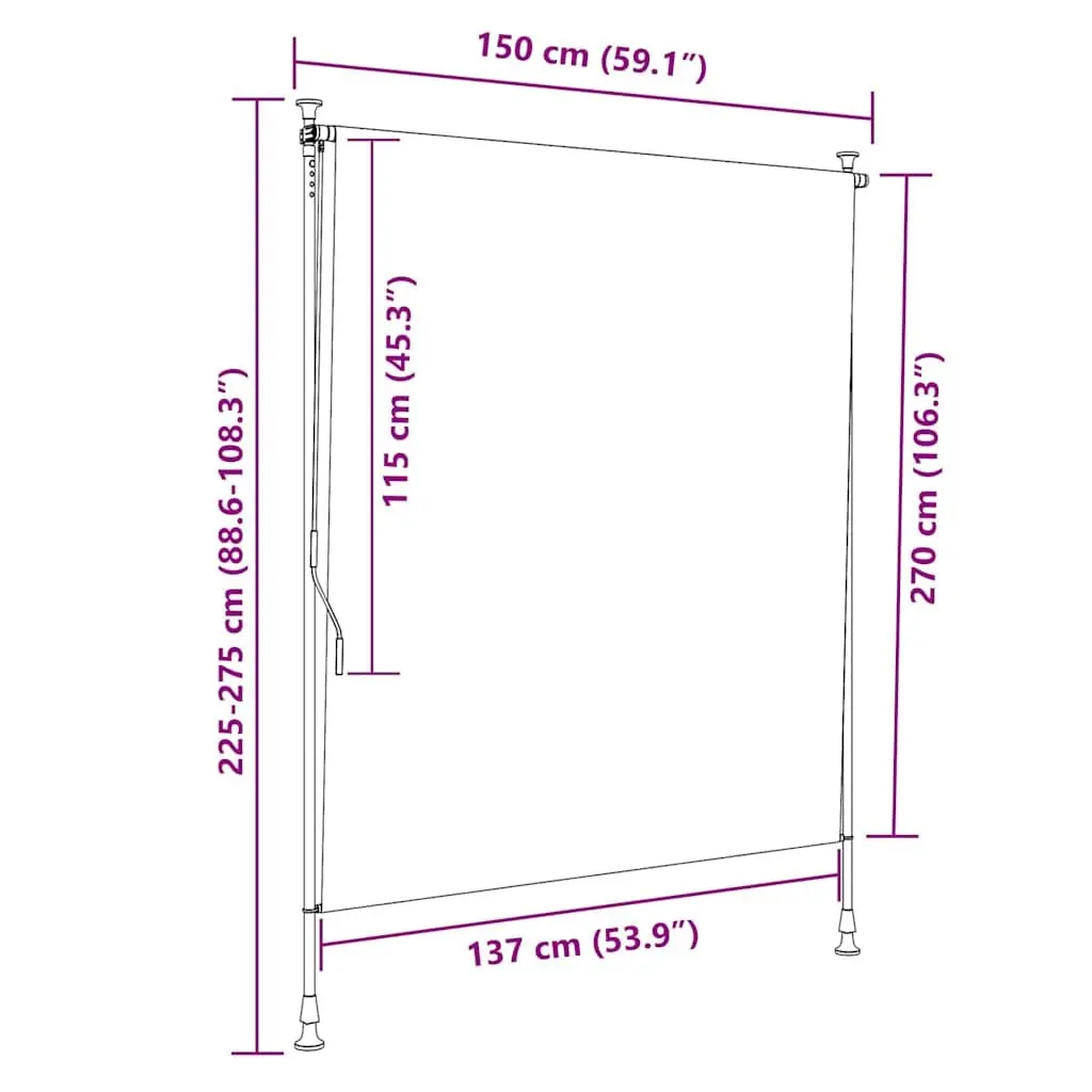 Outdoor Roller Blind for Patio Balcony 150x270cm Cream Shade Hand Crank Privacy