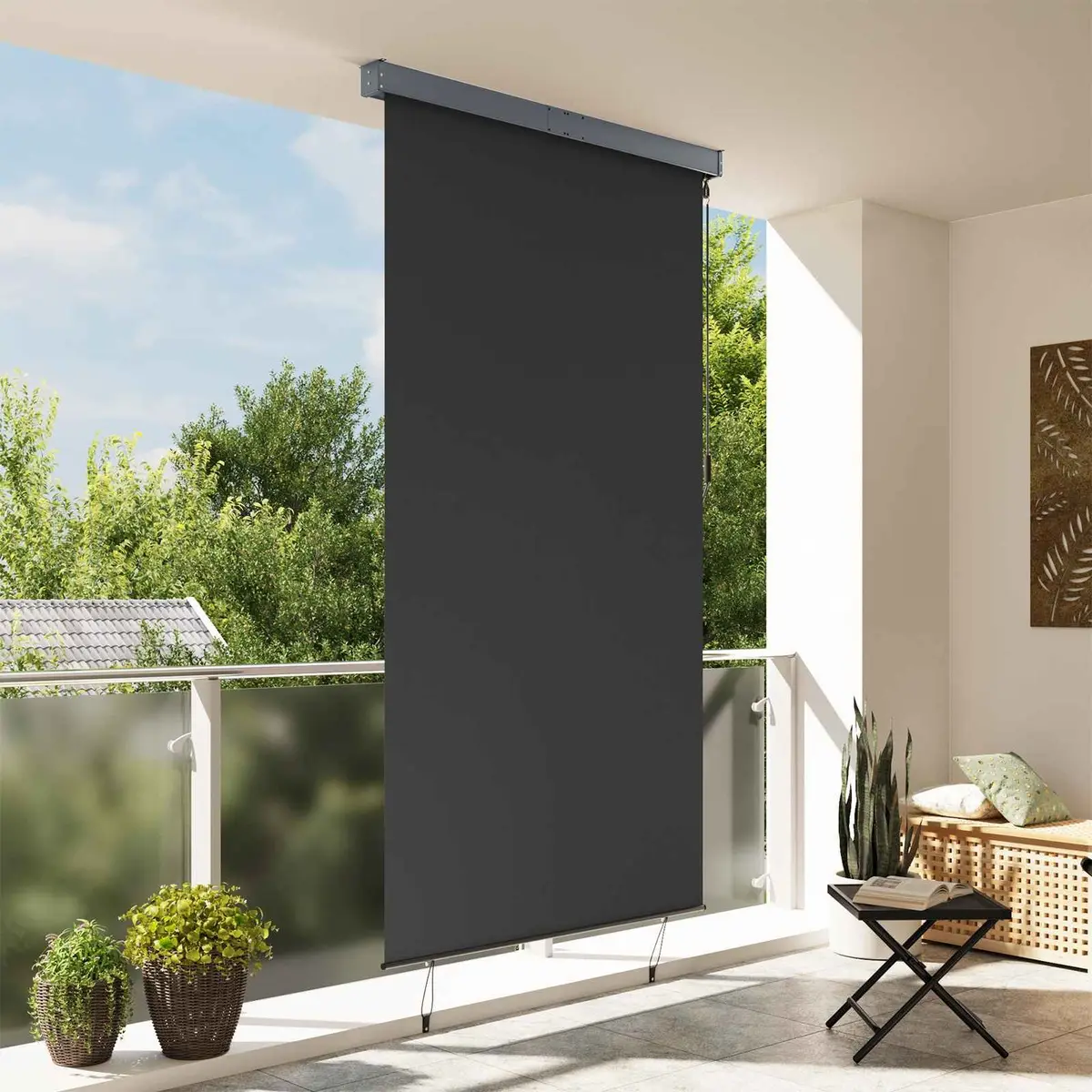 Outdoor Roller Blind Patio Garden Balcony 140x250cm Anthracite Shade Hand Crank