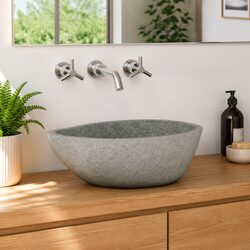 Oval River Stone Bathroom Basin Sink Natural Stone Wash Bowl Anthracite