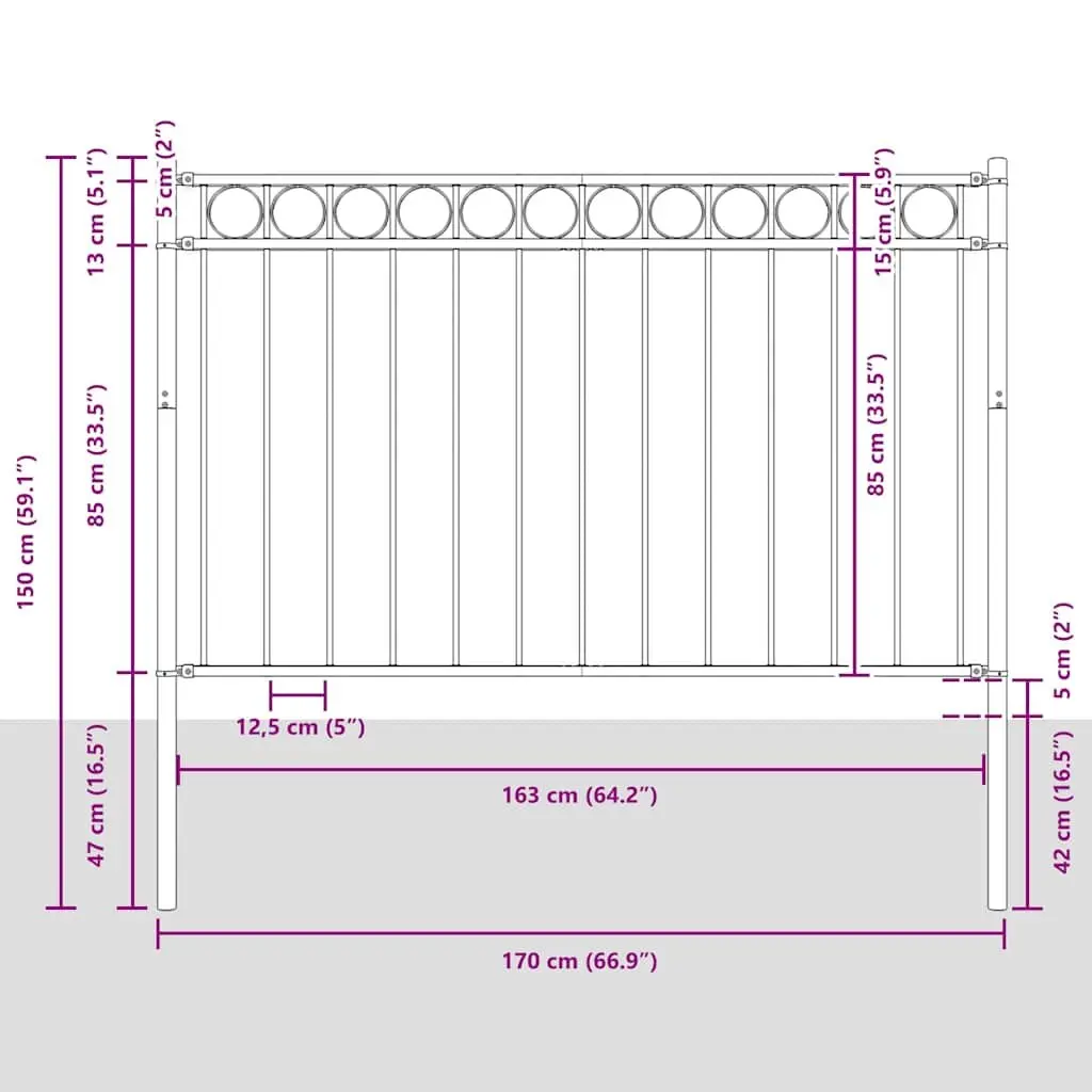 Steel Garden Fence Panel 1.7x1m Black