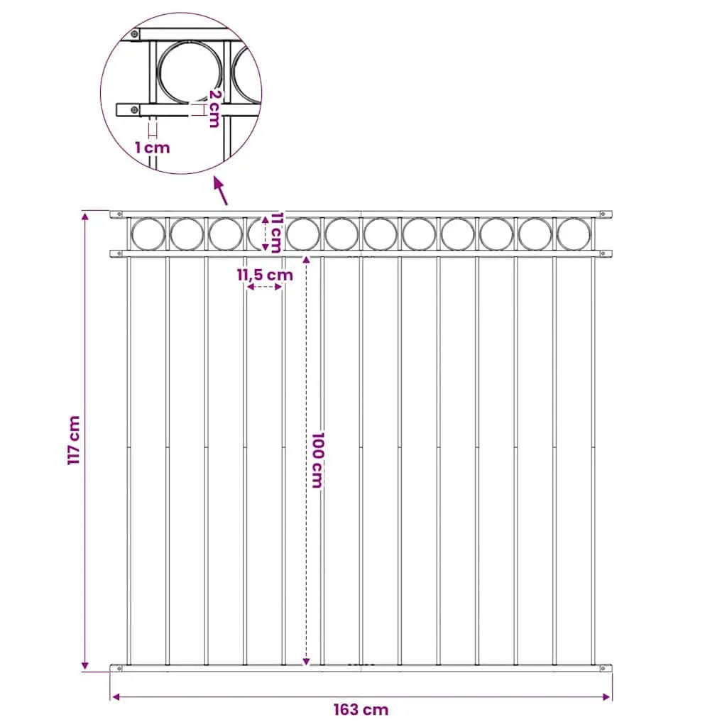 Steel Fence Panel Garden Patio Terrace 1.7x1.2m Black