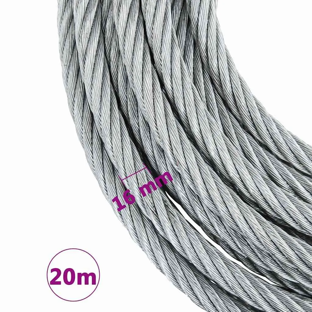 Wire Rope Cable Hoisting Binding 20 m 3200 kg Steel Galvanised