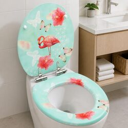 Flamingo Design Toilet Seat: MDF, 12–20 cm Adjustable Hinges