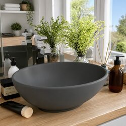 40x33 cm Grey Matt Oval Ceramic Sink for Your Bathroom