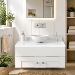 Round Ceramic Bathroom Basin Sink Matt White Above Counter Mount Vessel