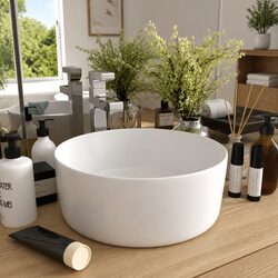 Round Ceramic Wash Basin 40cm Matt White Above Counter Bathroom Sink Vessel