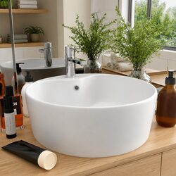 Ceramic Round Wash Basin: 36x13 cm, Matt White Finish