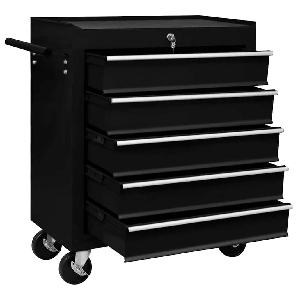 Workshop Tool Trolley 5 Drawers Storage Organiser Swivel Castors Side Handle