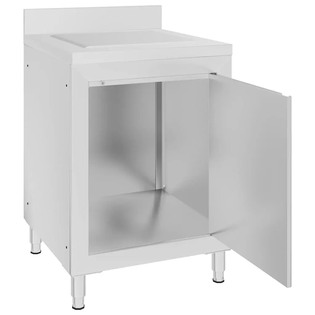 Stainless Steel Work Table with Drainboard for Commercial Kitchen Use 60x60x96cm