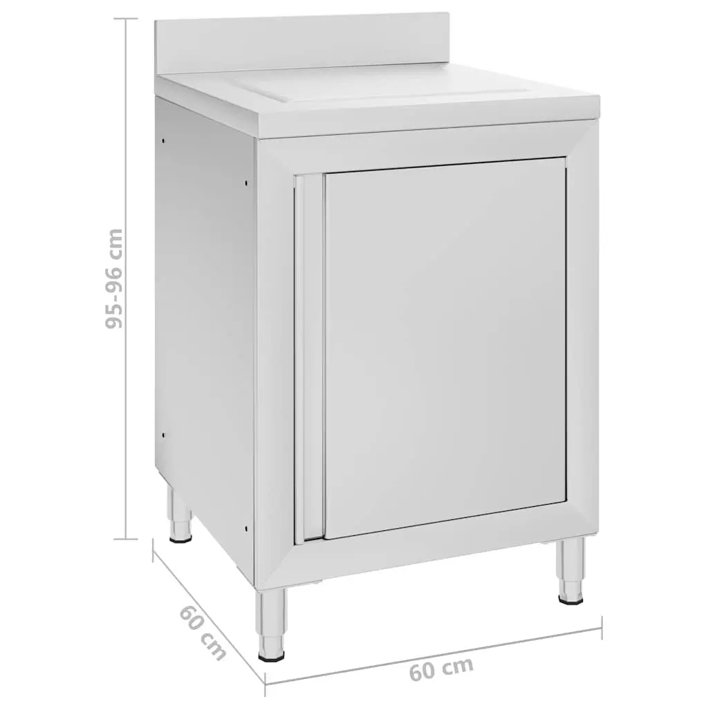 Stainless Steel Work Table with Drainboard for Commercial Kitchen Use 60x60x96cm