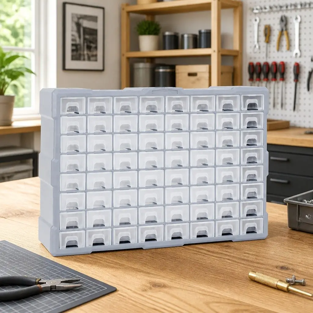 64 Drawer Multi-Compartment Tool Organiser Storage Box Cabinet Grey 52x16x37.5cm