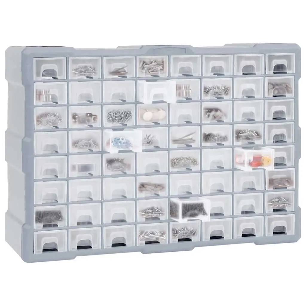 64 Drawer Multi-Compartment Tool Organiser Storage Box Cabinet Grey 52x16x37.5cm
