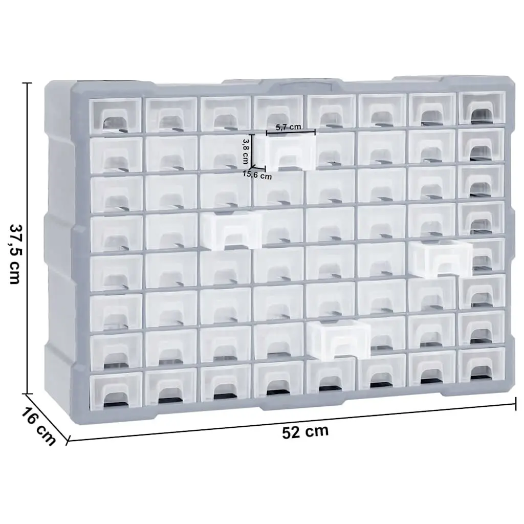 64 Drawer Multi-Compartment Tool Organiser Storage Box Cabinet Grey 52x16x37.5cm