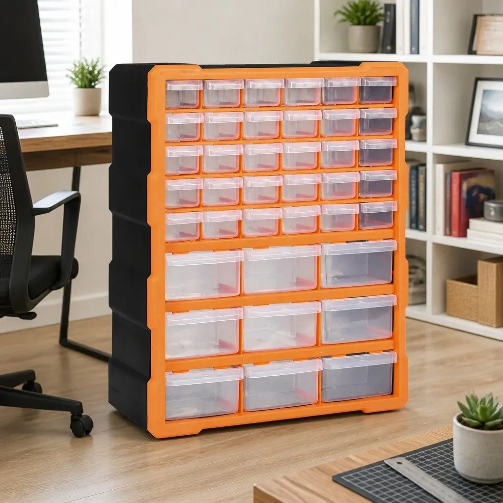 Multi-Drawer Organiser 39 Drawers Tool Storage Box Hardware Accessories Orange