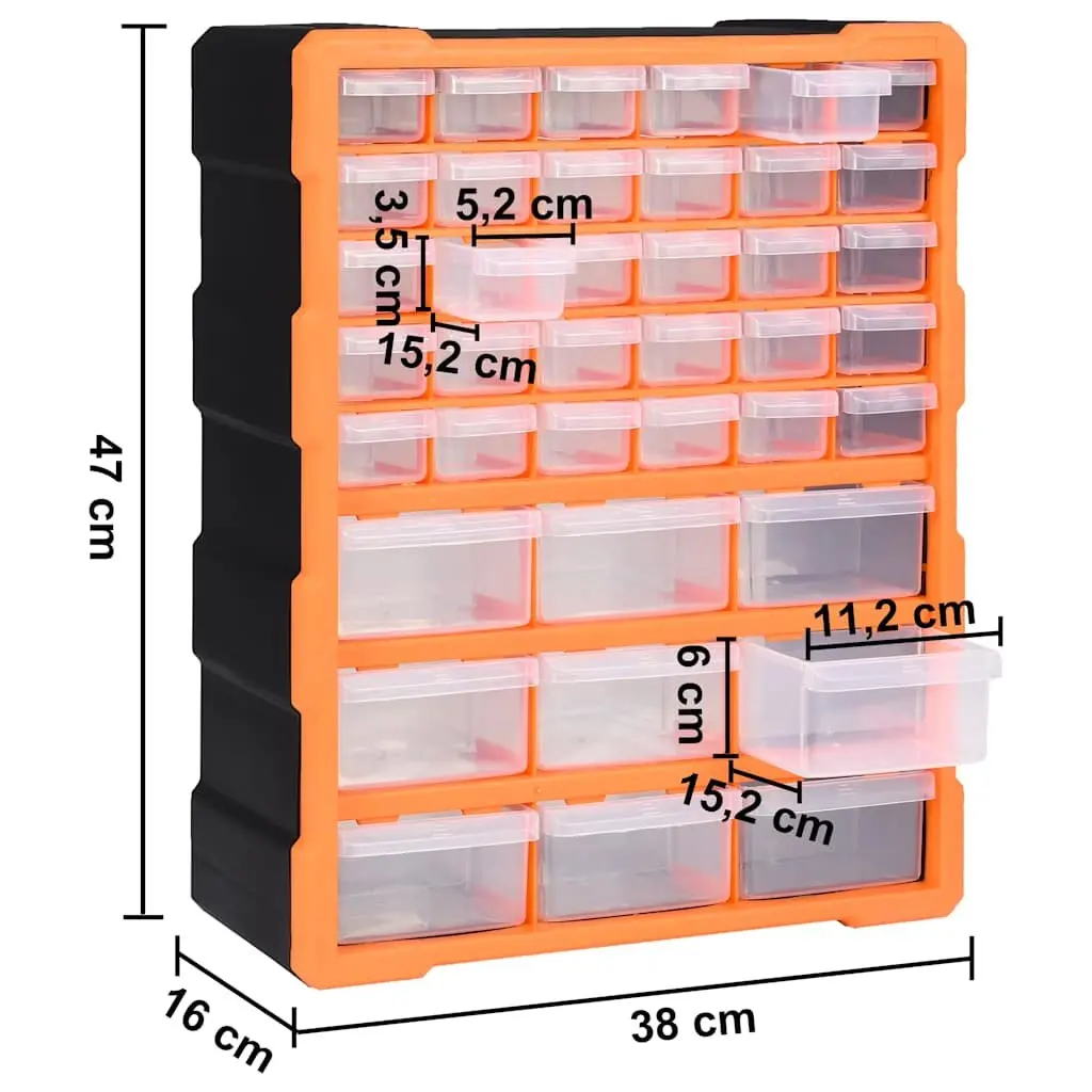 Multi-Drawer Organiser for Tools and Hardware 39 Drawers Orange
