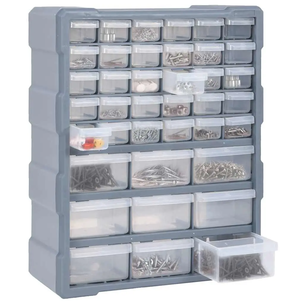 Multi-Drawer Organiser Tool Box 39 Drawers Storage Cabinet Grey Hardware
