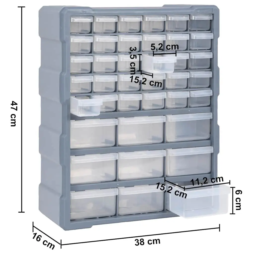 Multi-Drawer Organiser Tool Box 39 Drawers Storage Cabinet Grey Hardware