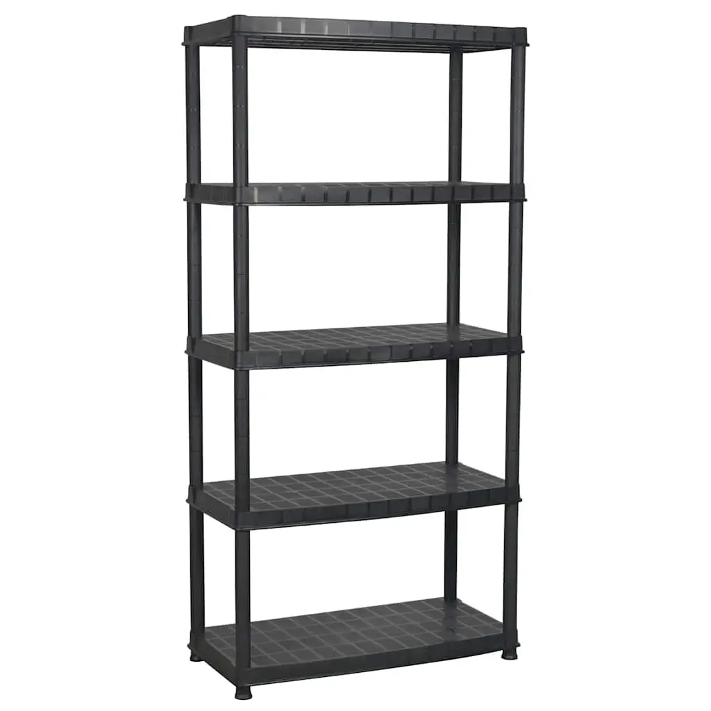 5-Tier Storage Shelf Black Plastic Bookshelf Display Stand Organizer Rack