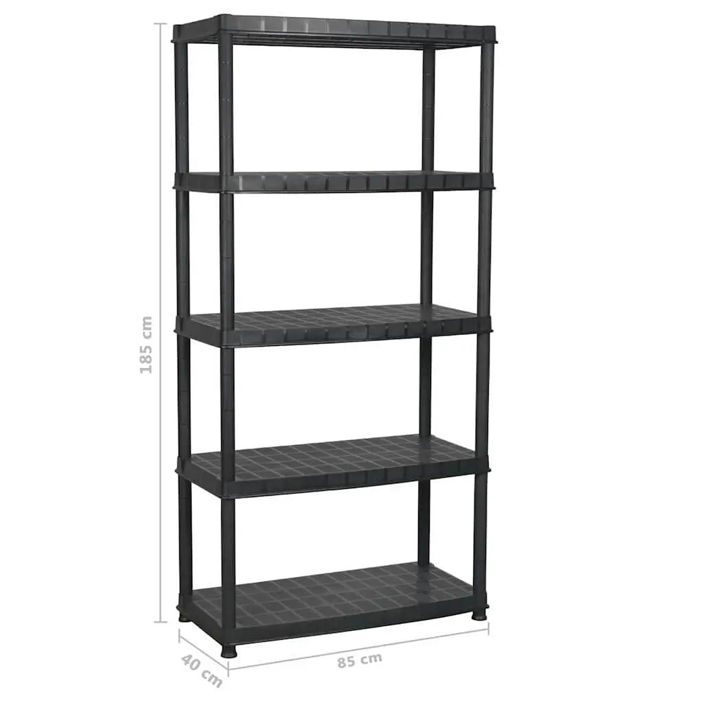 5-Tier Storage Shelf Black Plastic Bookshelf Display Stand Organizer Rack