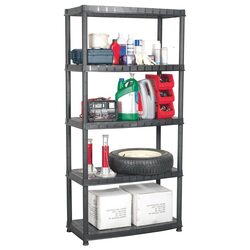 5-Tier Black Plastic Shelving Unit Dimensions and Specs