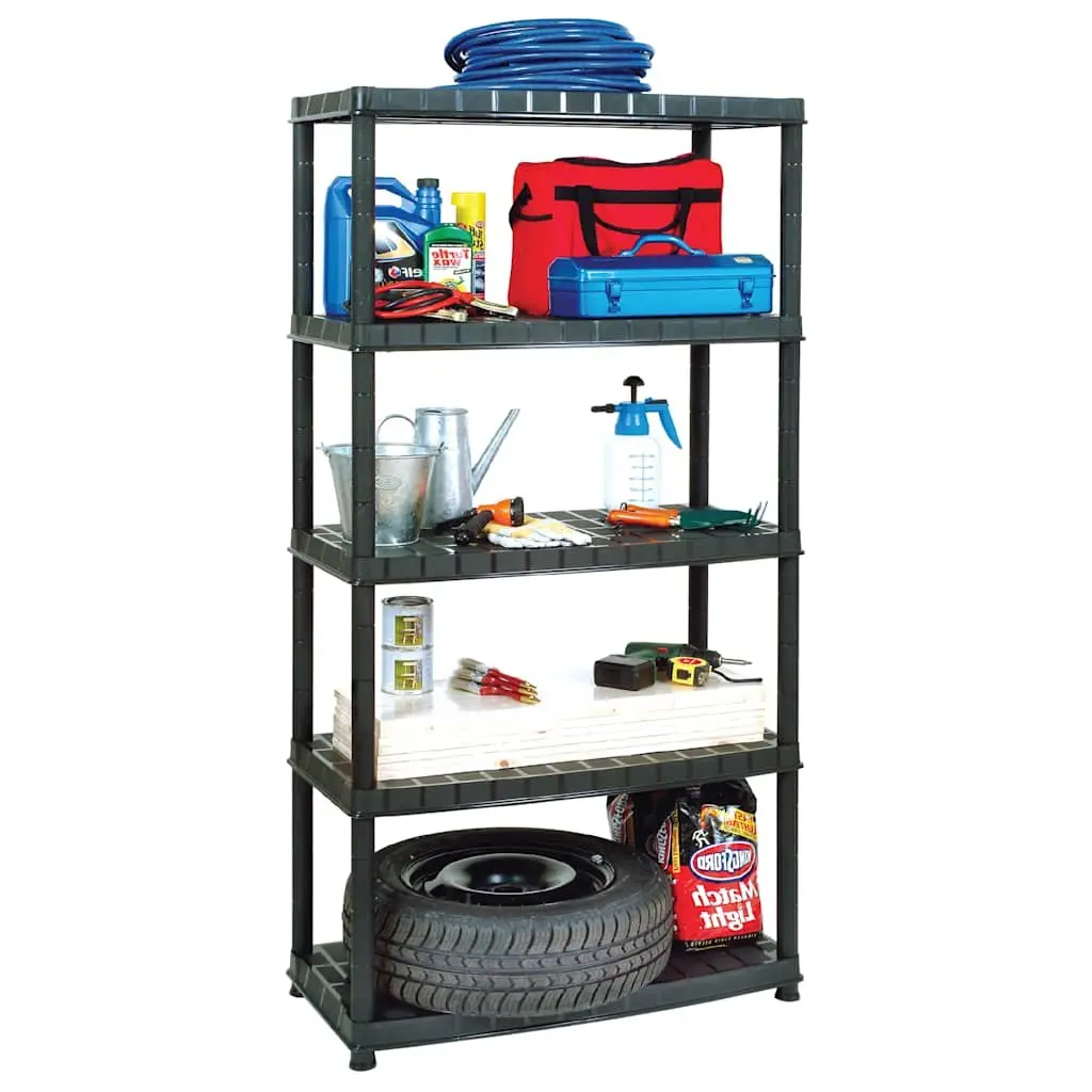 5-Tier Storage Shelf Black Plastic Shelving Unit Display Rack Bookshelf