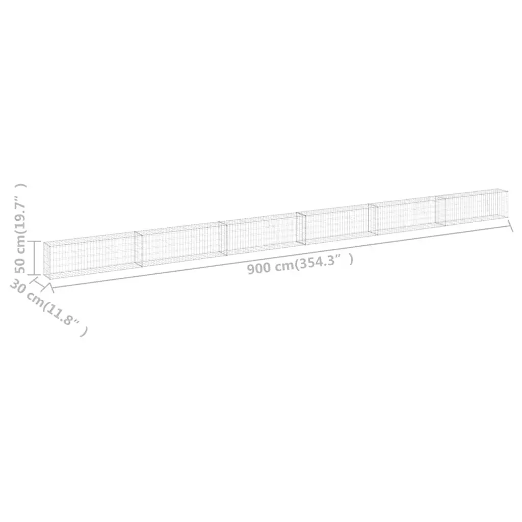 Gabion Wall Fence Panel for Garden 900x30x50cm Galvanised Steel Silver Retaining Barrier