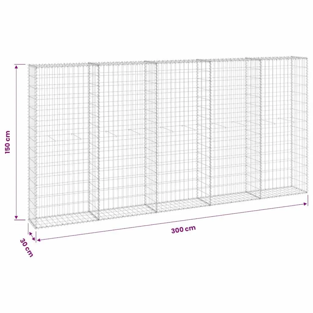 Gabion Wall Fence Panel Galvanised Steel Retaining Barrier 300x30x150cm Silver
