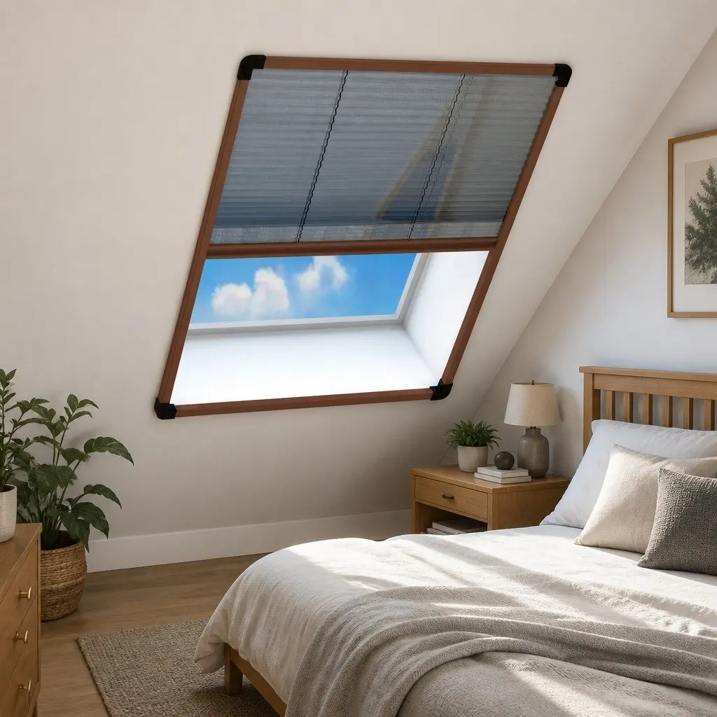 Plisse Insect Screen for Windows Aluminium Frame Brown 80x120cm