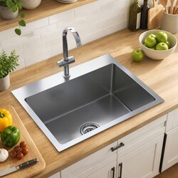 Handmade Kitchen Sink Stainless Steel Silver Satin Contemporary Design