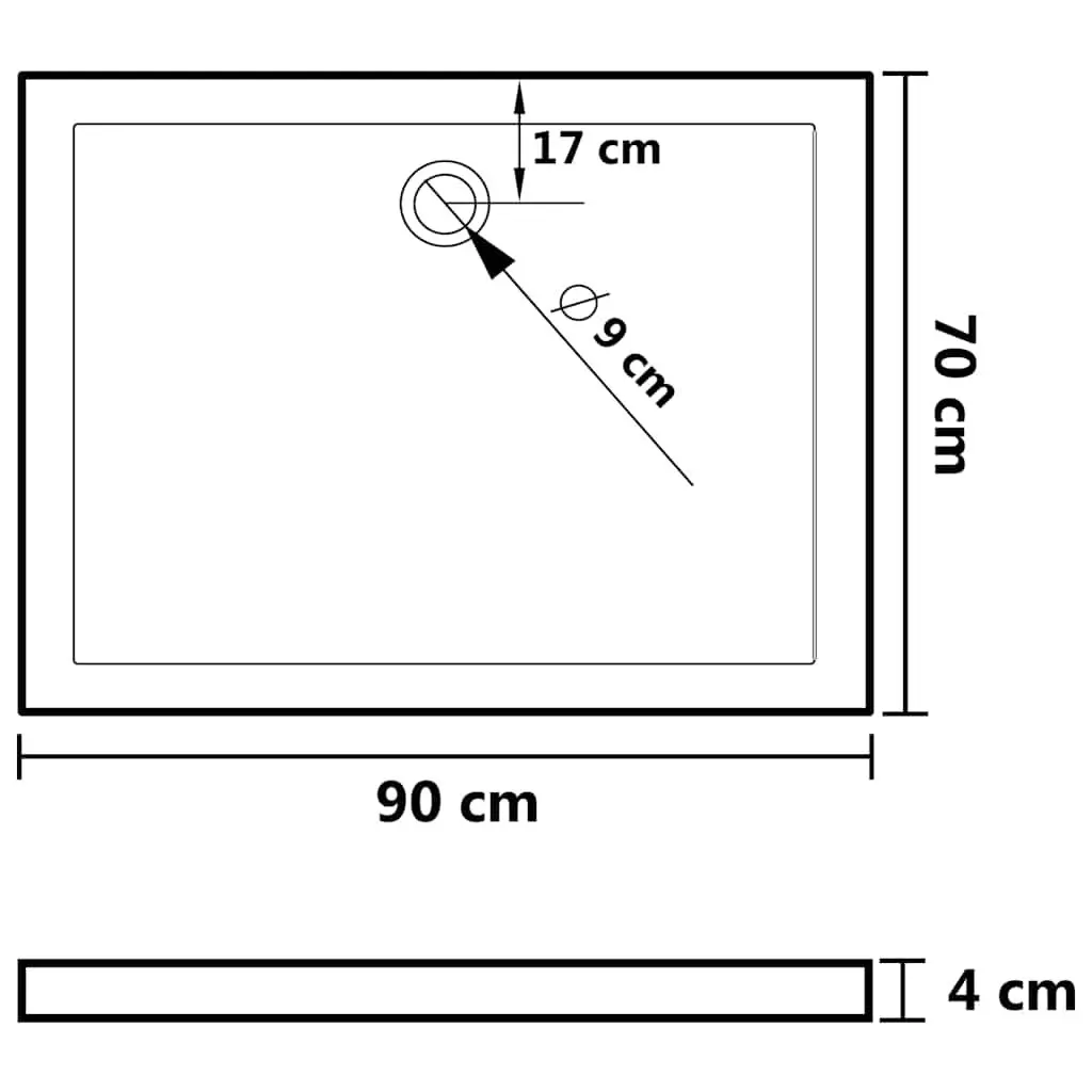 Rectangular Shower Base Tray Bathroom 70x90 cm Low Threshold White