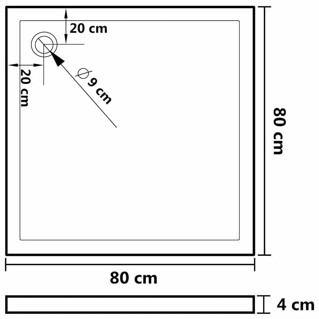 Square Shower Tray Low Threshold 80x80cm White Modern Bathroom Fixture