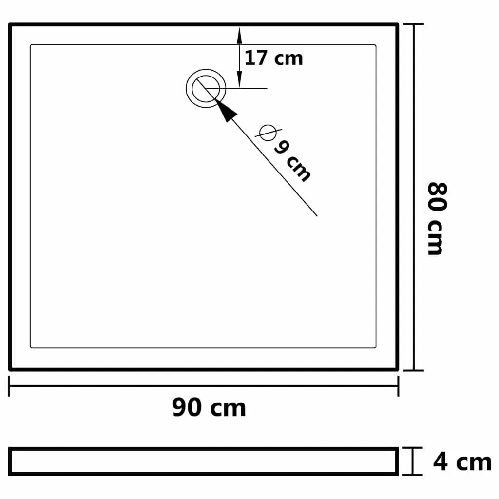 Shower Base Tray White Rectangular 80x90 cm Low Threshold Modern Bathroom