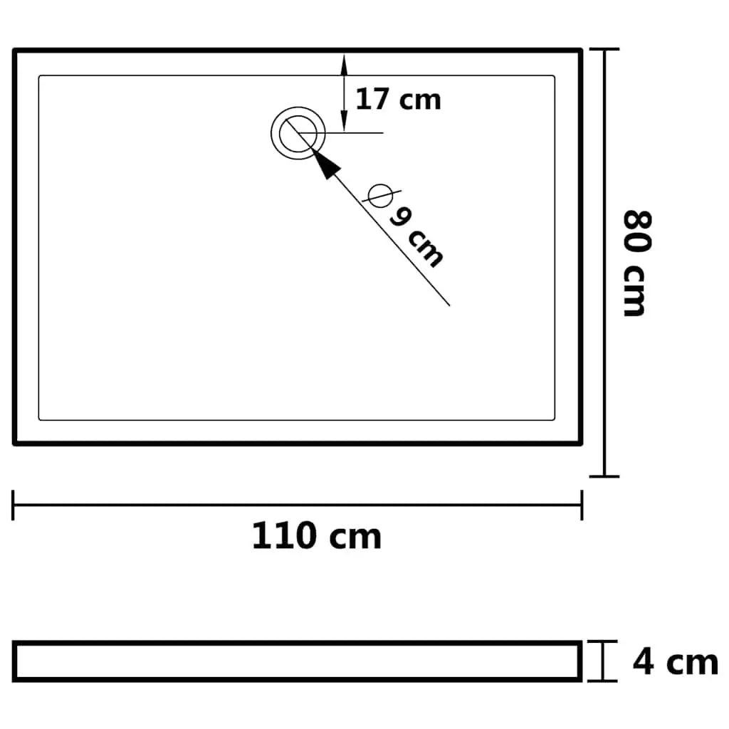 Rectangular Shower Base Tray, White, 80 x 110 cm