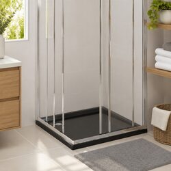 Square Shower Base Tray 90x90 cm Black ABS Low Threshold Modern Bathroom