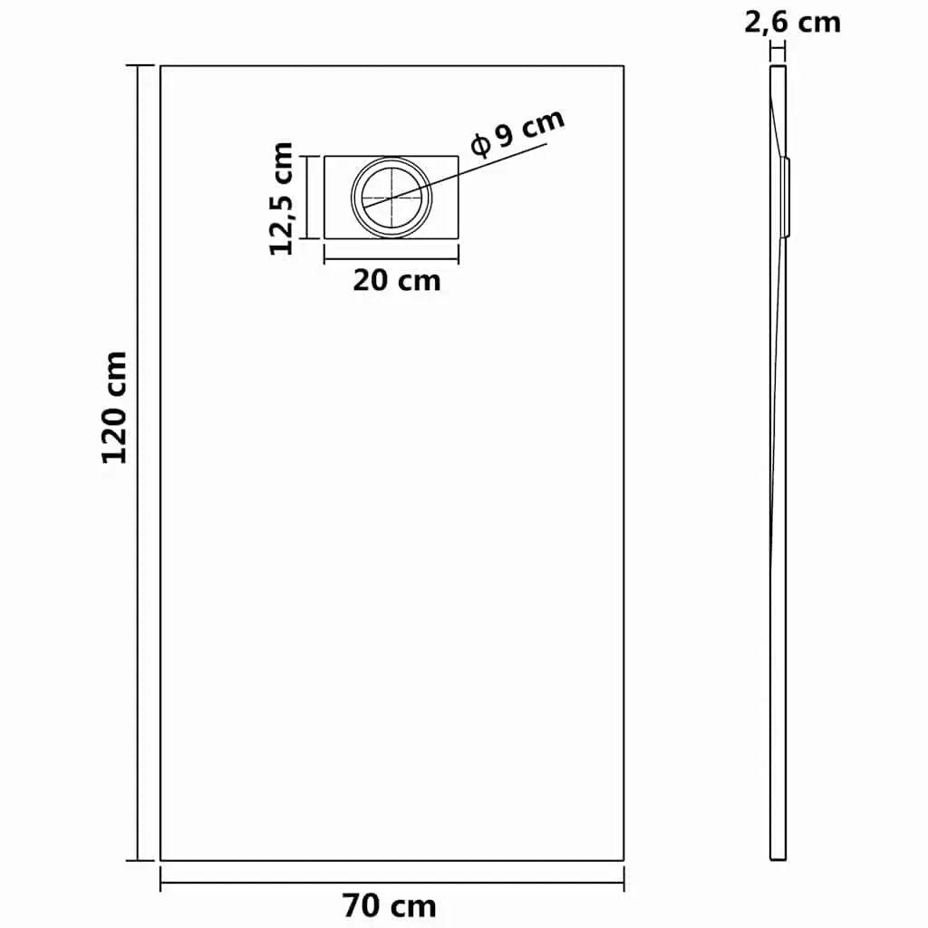 Shower Base Tray Grey 120x70 cm Low Profile Bathroom Fixture