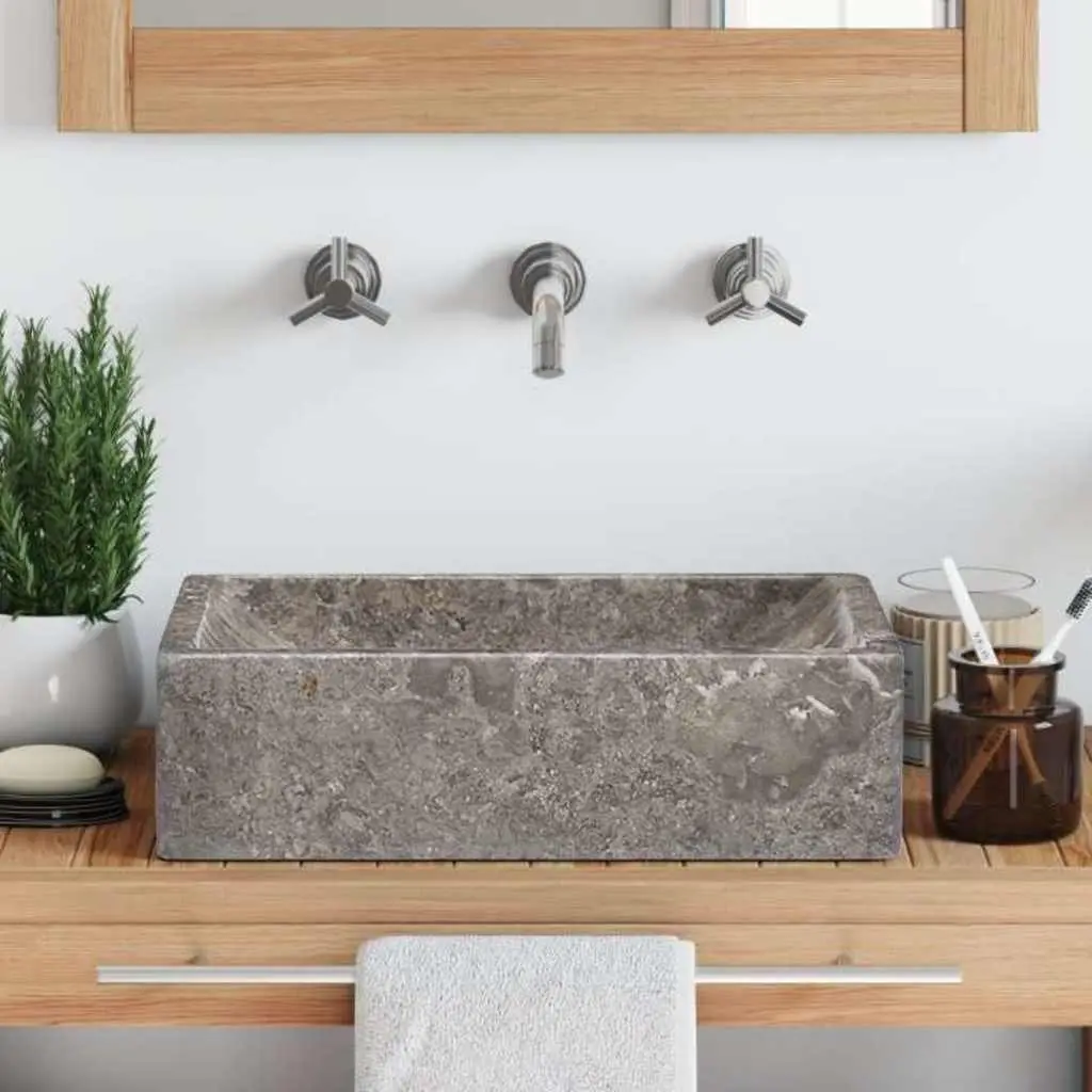 Bathroom Basin Marble Sink 45x30x12cm Grey High Gloss Modern Washroom Fixture