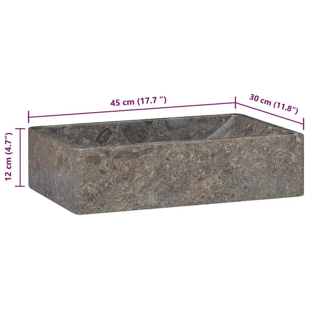 Bathroom Basin Marble Sink 45x30x12cm Grey High Gloss Modern Washroom Fixture